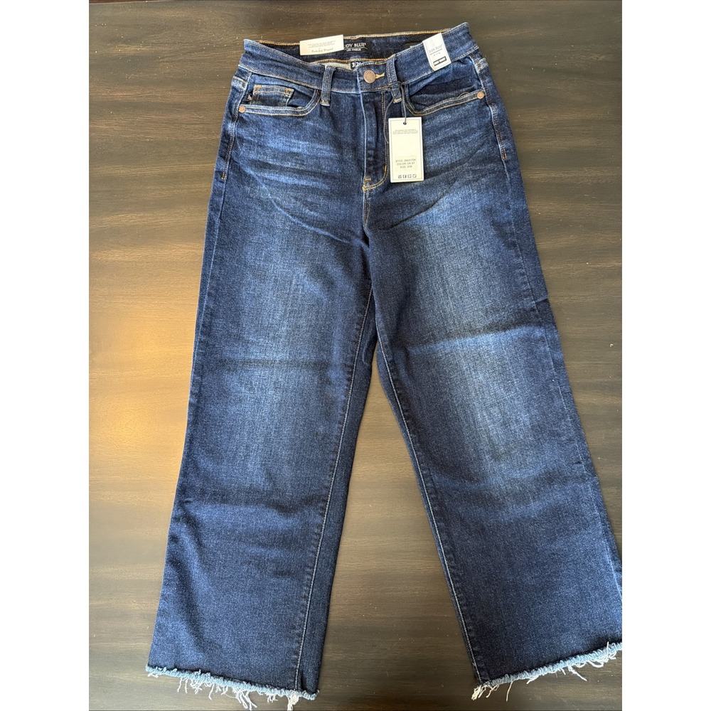 NWT Judy Blue High Waist Wide Leg Jeans Raw Hem Dark Wash Size 3 26 JB82517DK